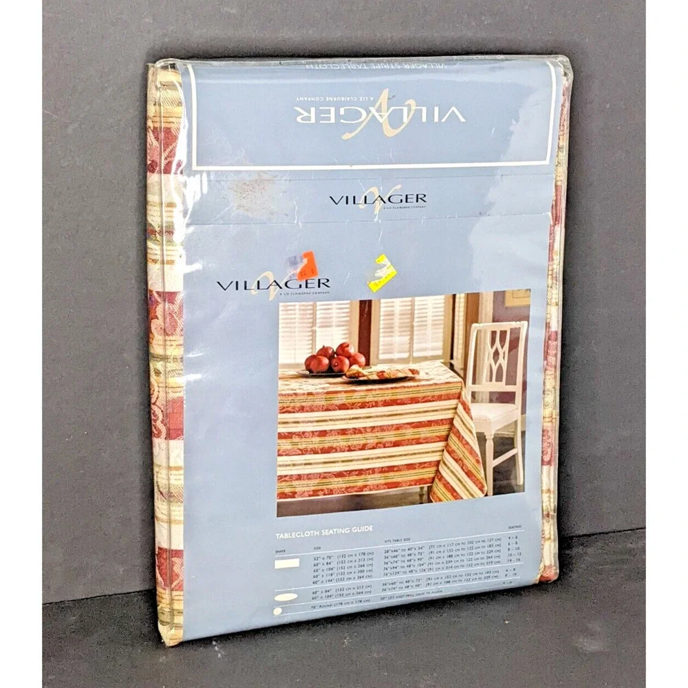 New Liz Claiborne Villager Striped 60 x 104 Rectangle Table Cloth Plus 4 Napkins
